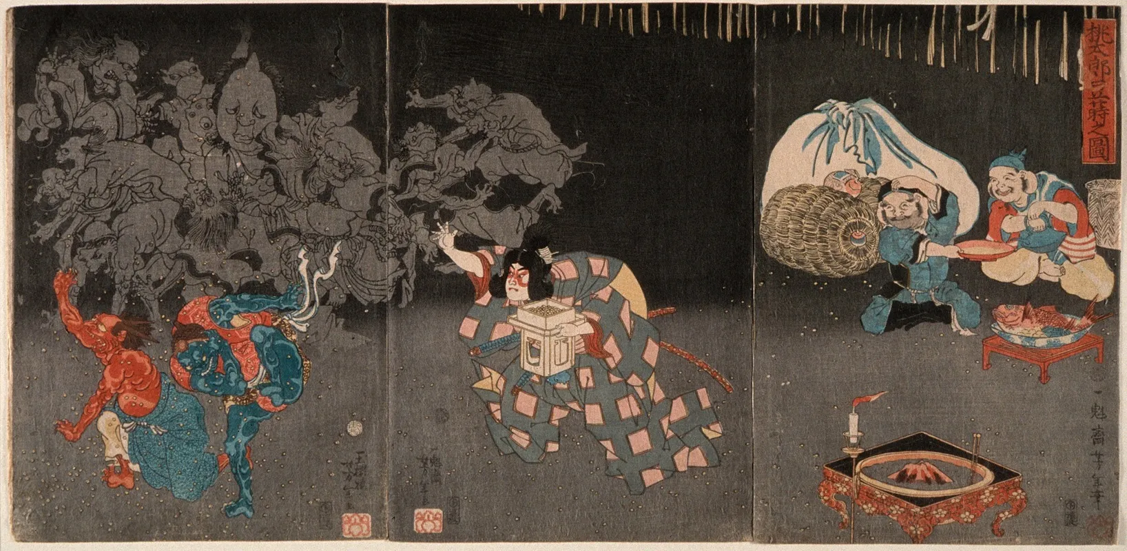 Momotaro Scattering Beans Wall Art by Tsukioka Yoshitoshi - High-Resolution Digital Print