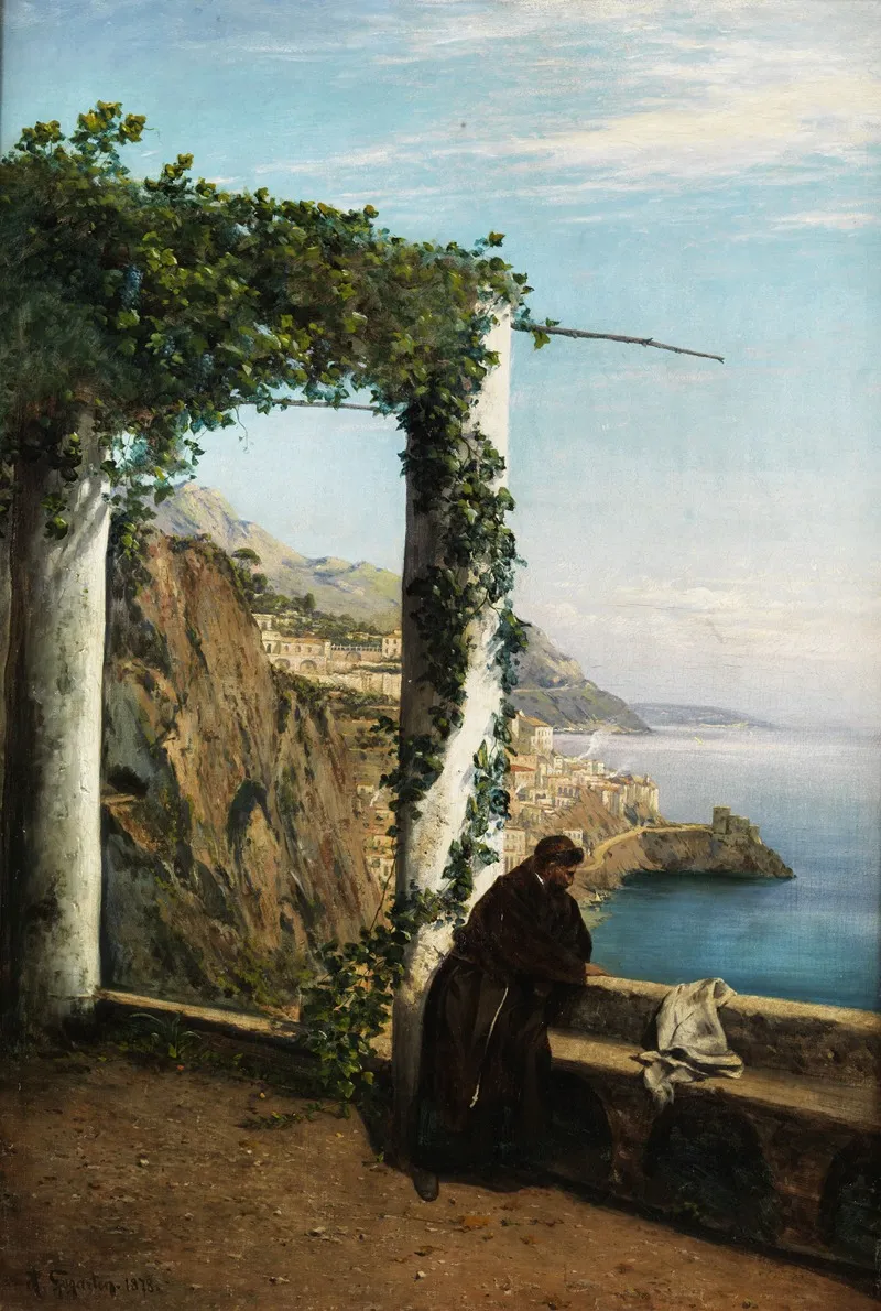 Monch An Der Kuste Von Amalfi Wall Art by Heinrich Gogarten - High-Resolution Digital Print