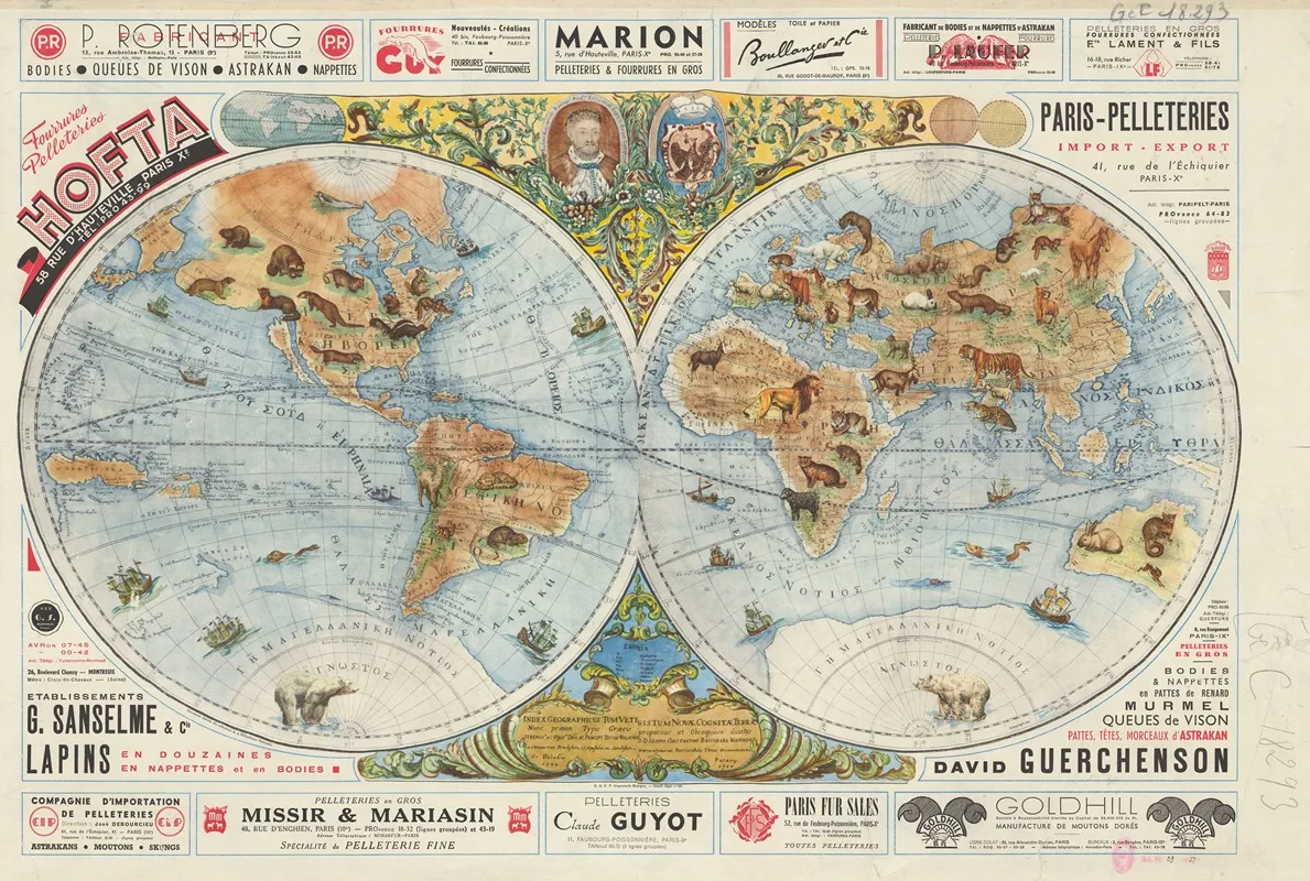 Monde Repartition Des Animaux A Fourrure Wall Art by Hippolyte Lévy - High-Resolution Digital Print