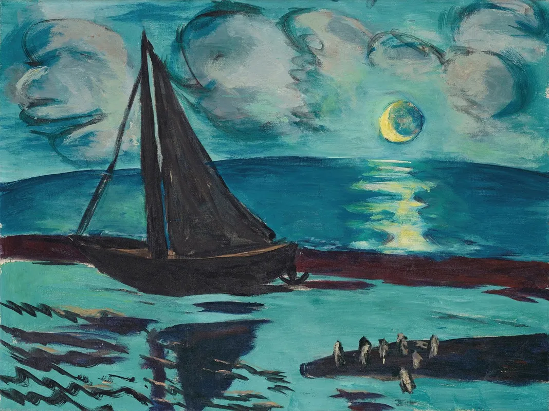 Mondnacht Am Meer Grun Wall Art by Max Beckmann - High-Resolution Digital Print