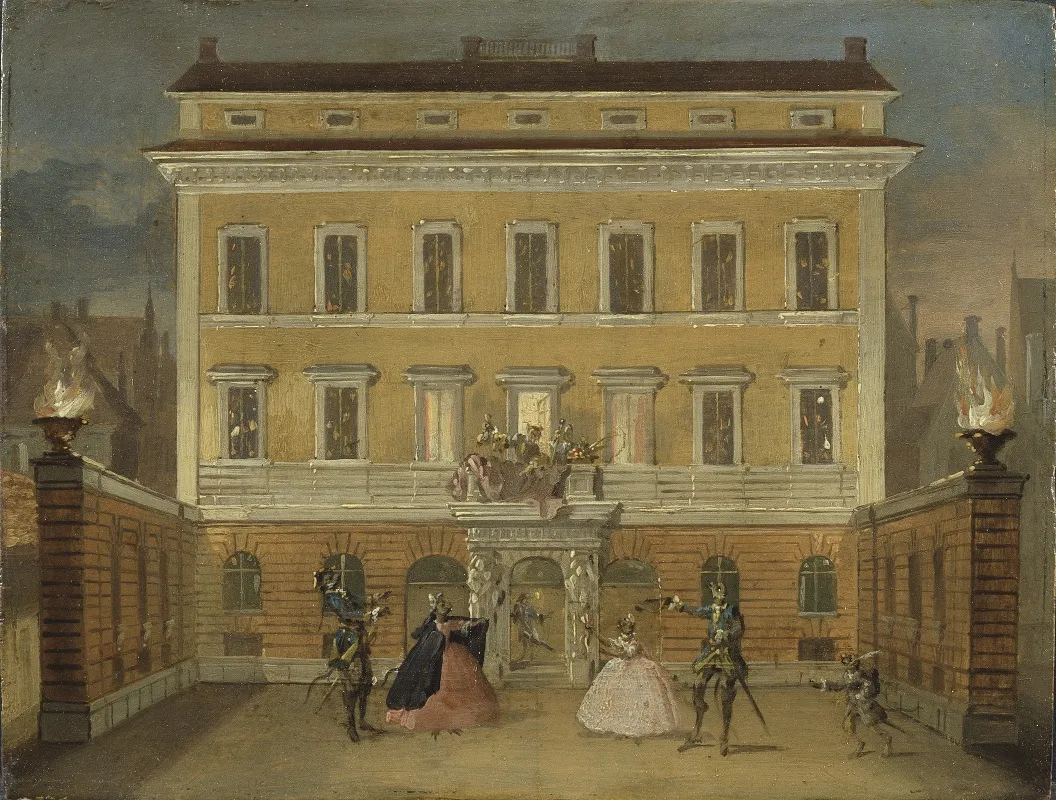 Monkeys Acting In Front Of The Governors House Stockholm Wall Art by Johan Pasch the elder - High-Resolution Digital Print