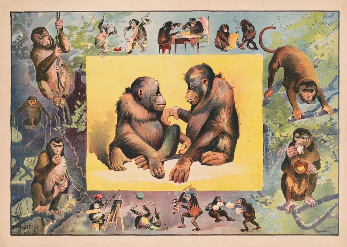 Monkeys At Play Wall Art by Calvert Litho. Co - High-Resolution Digital Print