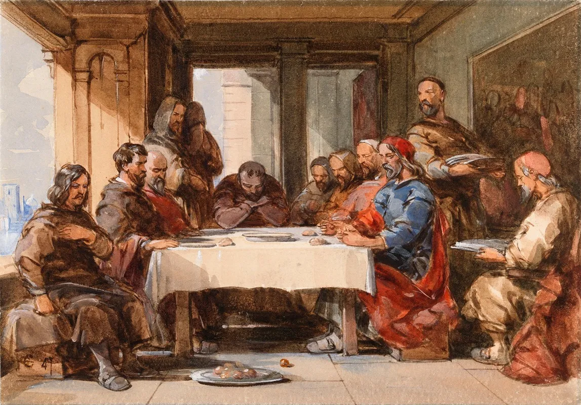 Monks At A Table Wall Art by George Cattermole - High-Resolution Digital Print