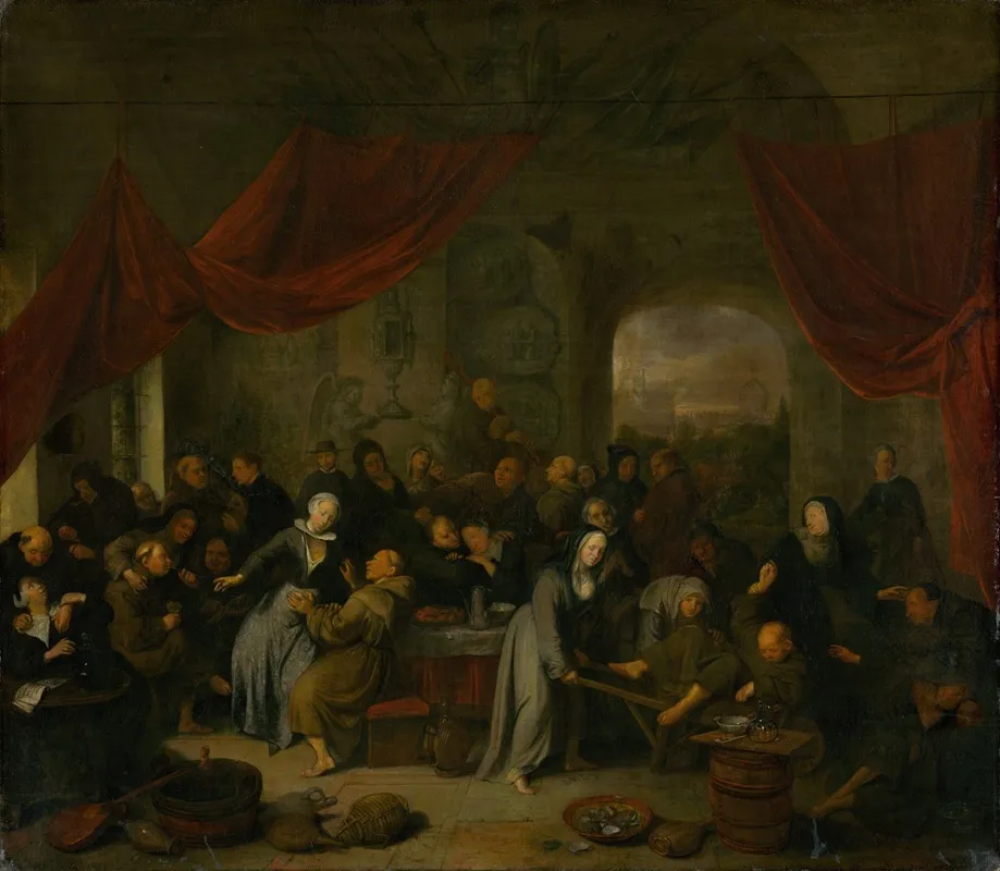 Monks Entertainment In A Roman Cloister Wall Art by Richard Brakenburgh - High-Resolution Digital Print