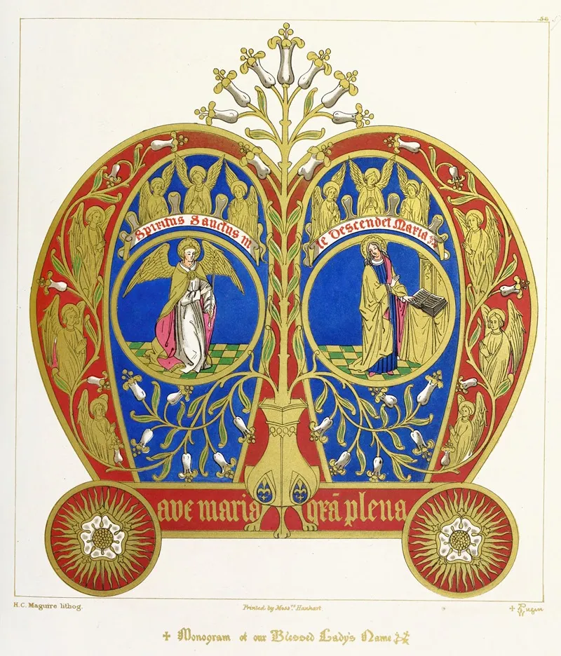 Monogram Of Our Blessed Ladys Name With The Annunciation Wall Art by Augustus Pugin - High-Resolution Digital Print