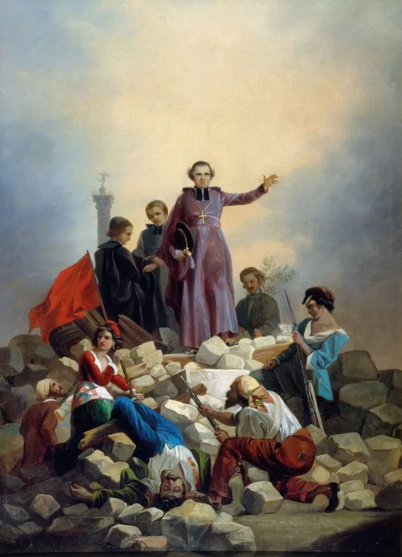 Monseigneur Affre Sur La Barricade Faubourg Saint Antoine Actuels 11eme Et 12eme Arrondissements Le 26 Juin 1848 Wall Art by Joseph Felon - High-Resolution Digital Print