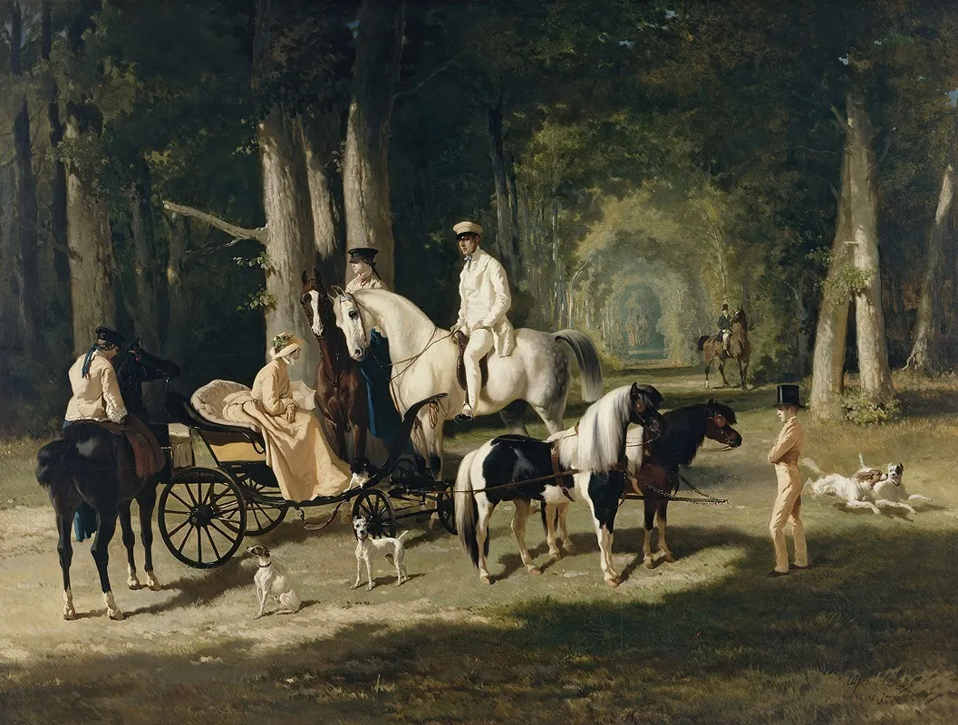 Monsieur Et Madame Mosselman Et Leurs Deux Filles Wall Art by Alfred De Dreux - High-Resolution Digital Print