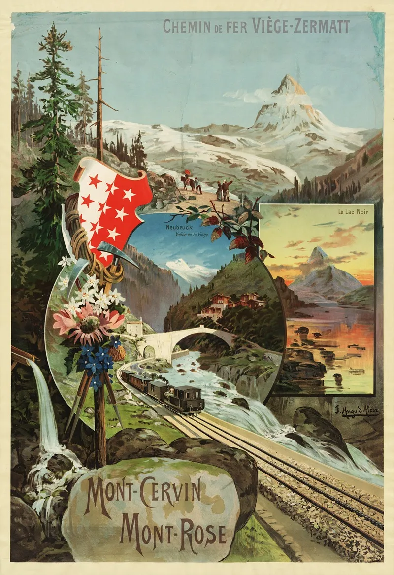 Mont Cervin Mont Rose Chemin De Fer Viege Zermatt Wall Art by Frederic Hugo d’Alési - High-Resolution Digital Print