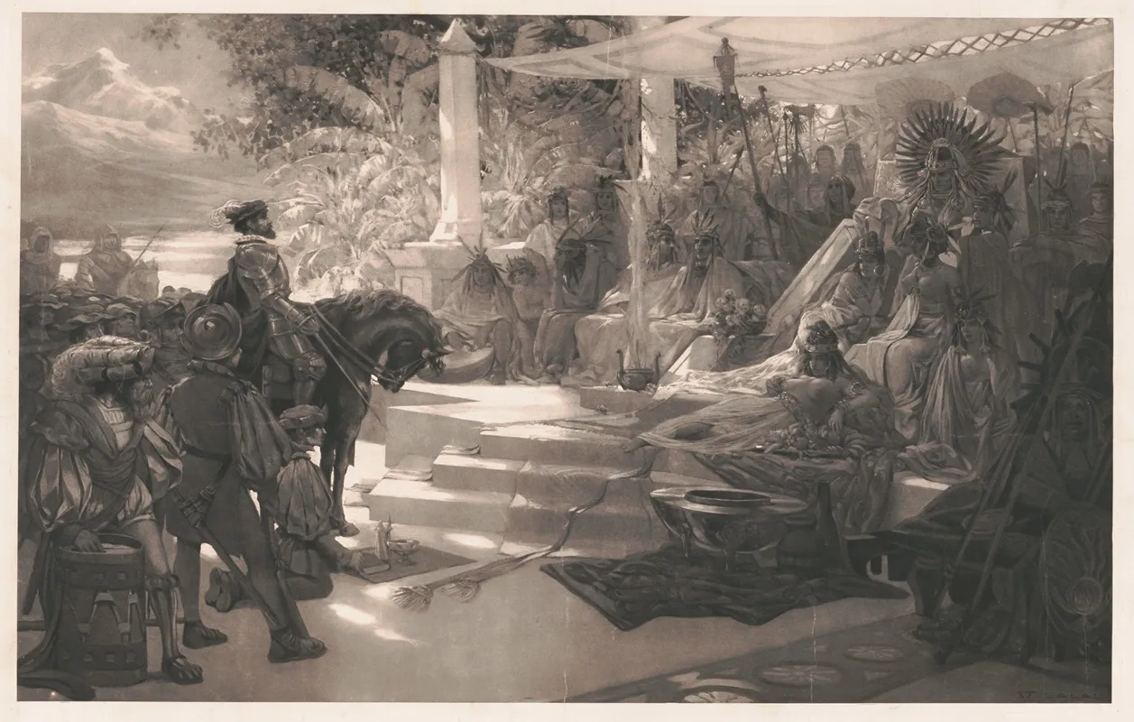 Montezuma Receiving Ferdinand Cortez Wall Art by Lalau - High-Resolution Digital Print