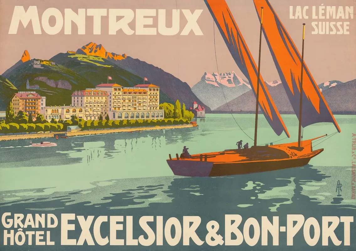 Montreux Grand Hotel Excelsior Bon Port Wall Art by A. Trüb & Cie. - High-Resolution Digital Print