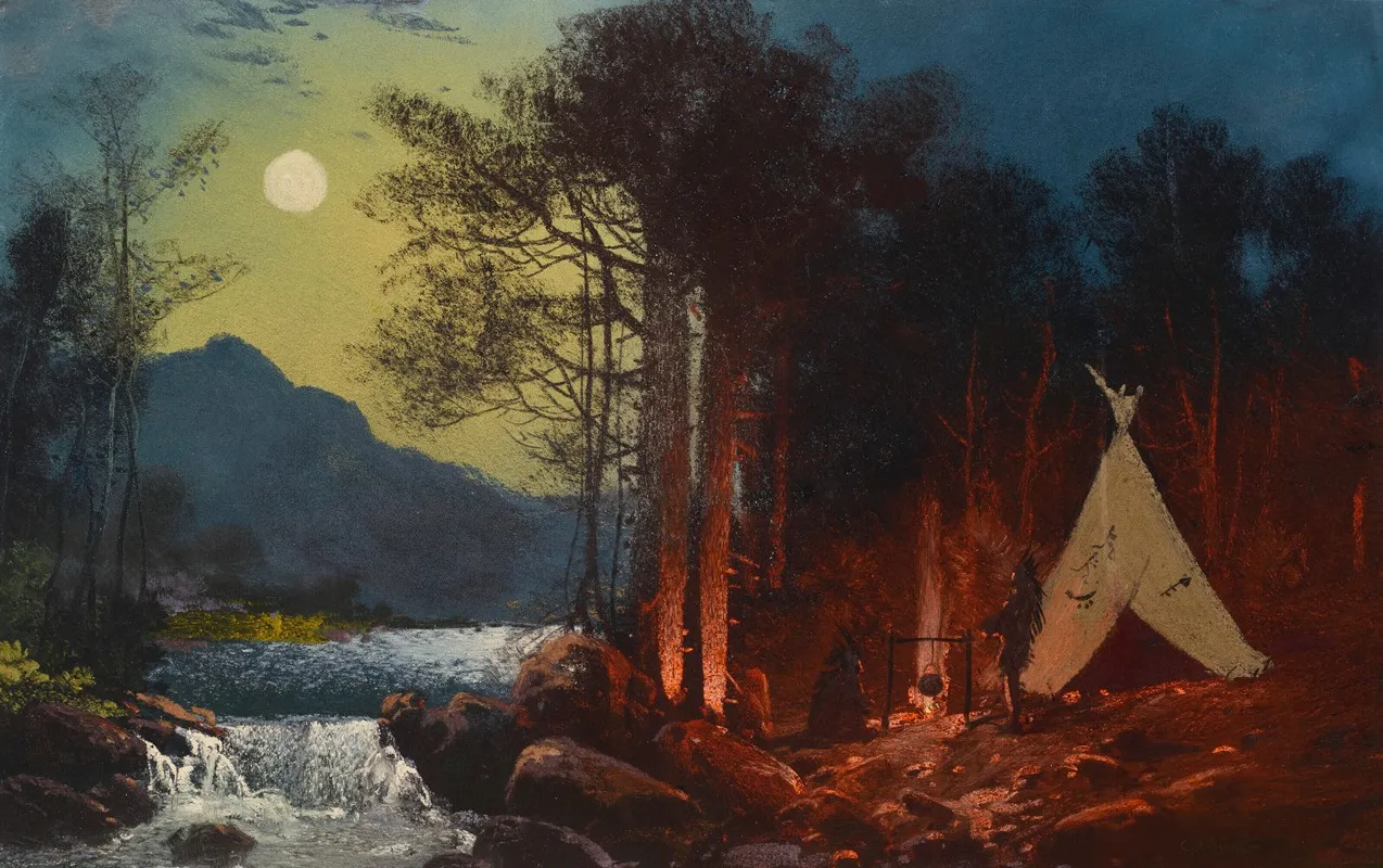 Moonlight Encampment Wall Art by Charles Ferdinand Wimar - High-Resolution Digital Print