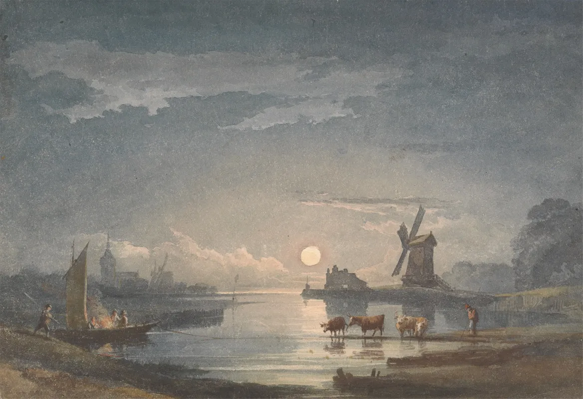 Moonlight On The River Near Bruges Wall Art by John Berney Crome - High-Resolution Digital Print