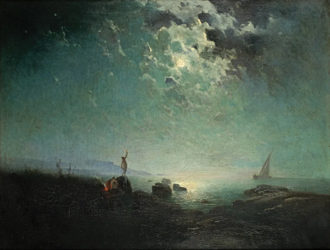 Moonlit Coastal Scene 2 Wall Art by Jean d'Alheim - High-Resolution Digital Print