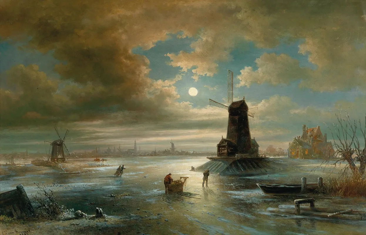 Moonlit Night In Winter Outside Amsterdam