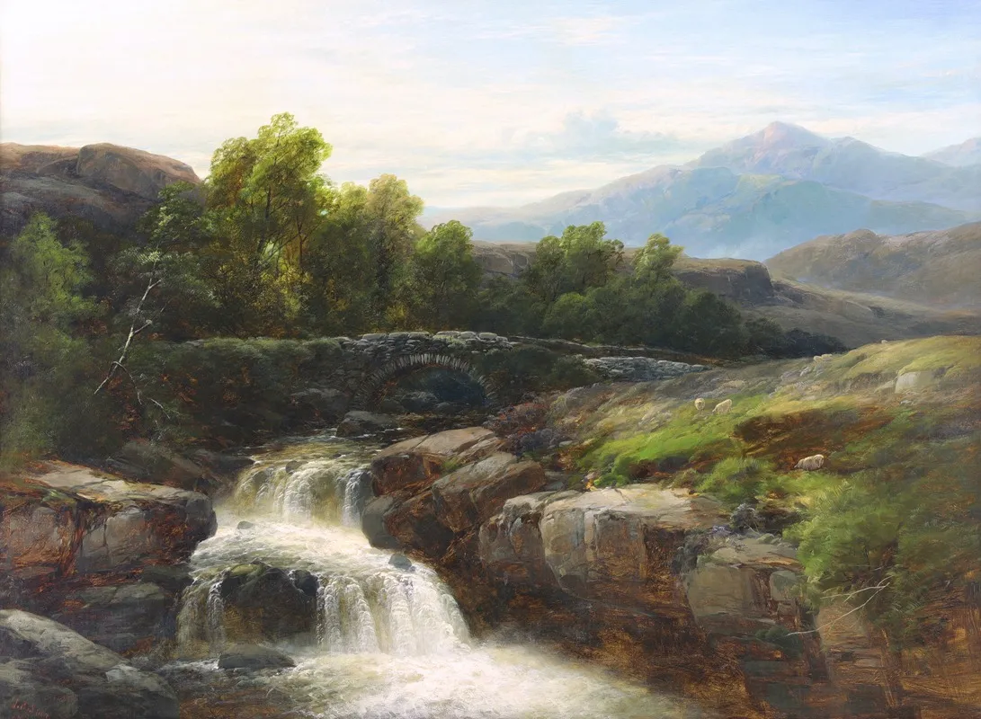 Moorland Landscape With Waterfall Vale Of Neath South Wales Wall Art by James Burrell Smith - High-Resolution Digital Print