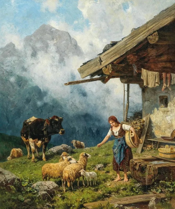 Morgen Auf Der Alm Wall Art by Ernst Adolph Meissner - High-Resolution Digital Print