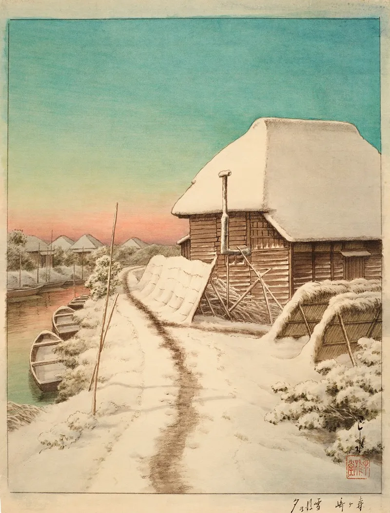 Morigasaki Setsugo No Yu Evening After Snow At Morigasaki Wall Art by Kawase Hasui - High-Resolution Digital Print