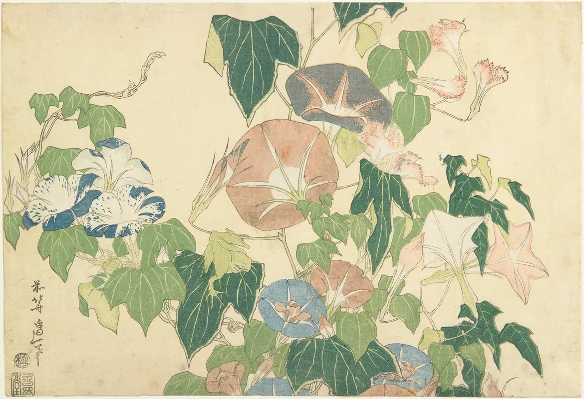 Morning Glories And Tree Frog Wall Art by Katsushika Hokusai - High-Resolution Digital Print
