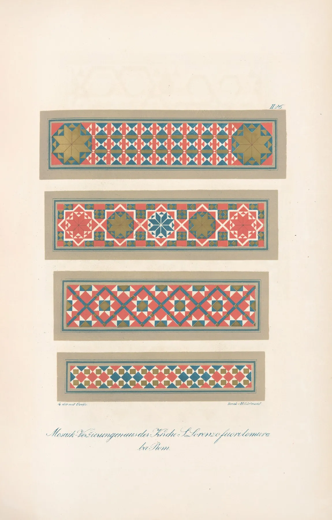 Mosaik Verzierungen Aus Der Kirche S Lorenzo Fuori Le Mura Bei Rom 2 Wall Art by Friedrich Maximilian Hessemer - High-Resolution Digital Print