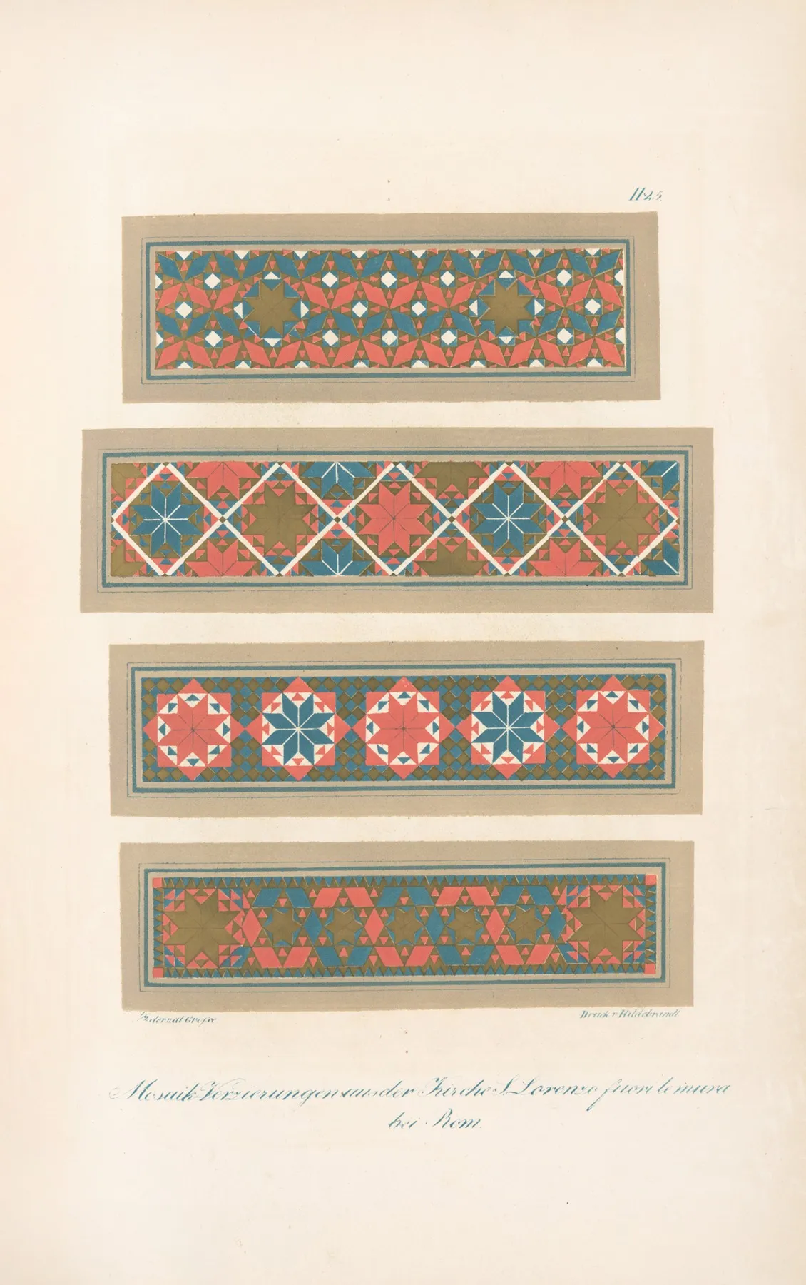 Mosaik Verzierungen Aus Der Kirche S Lorenzo Fuori Le Mura Bei Rom Wall Art by Friedrich Maximilian Hessemer - High-Resolution Digital Print