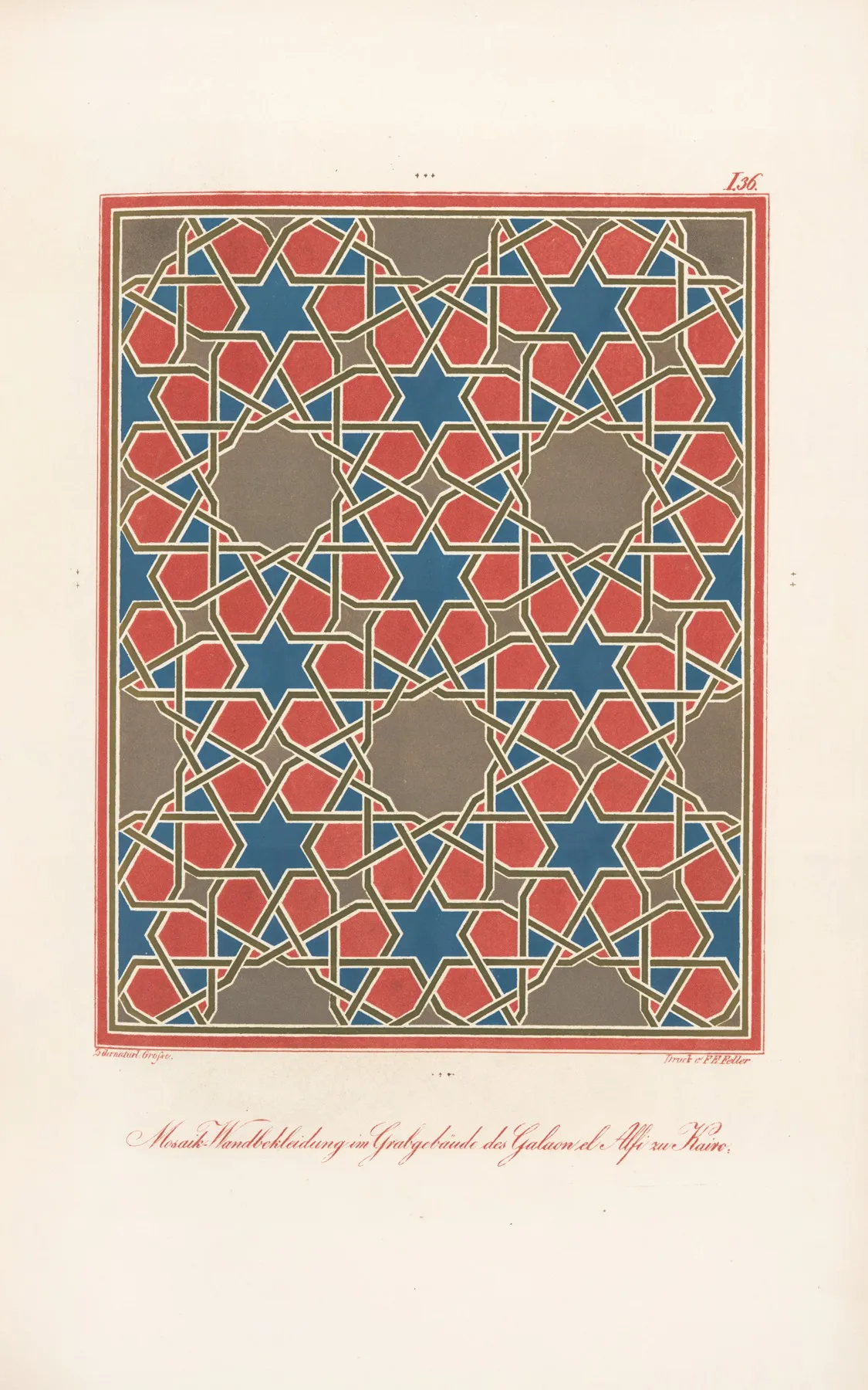 Mosaik Wandbekleidung Im Grabgebaude Des Galaon El Alfi Zu Kairo Wall Art by Friedrich Maximilian Hessemer - High-Resolution Digital Print
