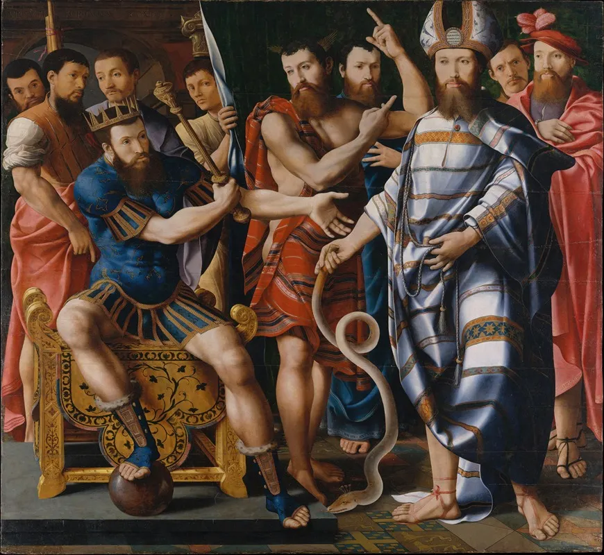 Moses And Aaron Before Pharaoh An Allegory Of The Dinteville Family Wall Art by Master of the Dinteville Allegory - High-Resolution Digital Print