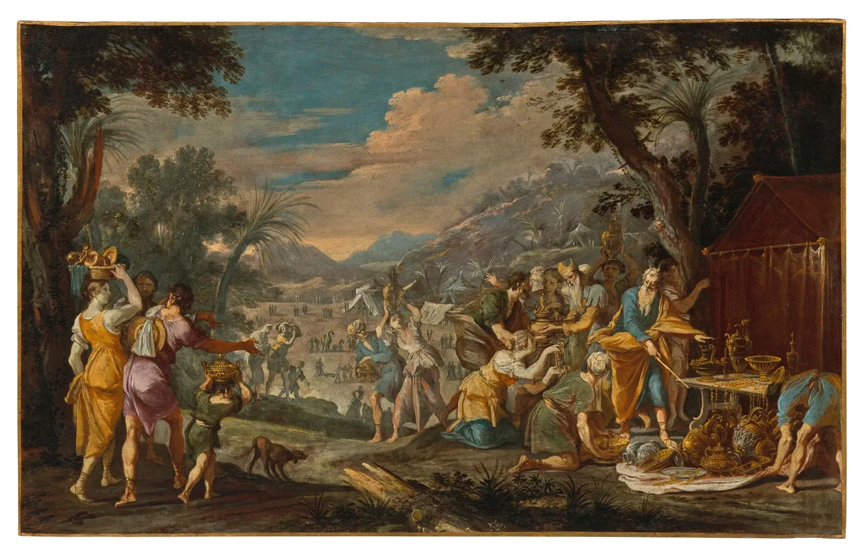 Moses And Aaron Collecting Offerings To Build The Temple