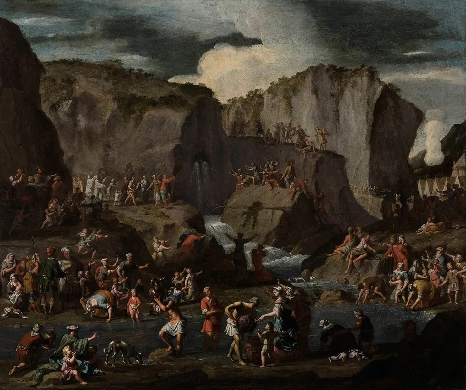 Moses Bringing Forth Water From The Rock Wall Art by Krzysztof Lubieniecki - High-Resolution Digital Print