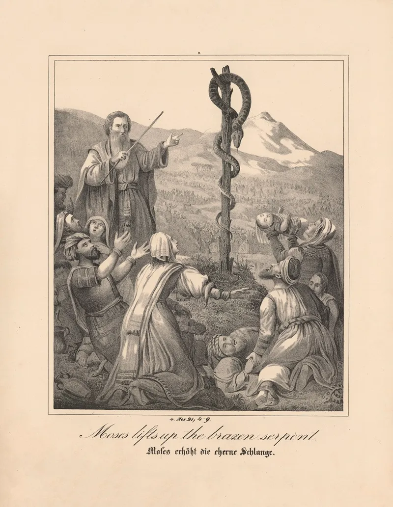 Moses Lifts Up The Brazen Serpent Wall Art by Johann Baptist Sonderland - High-Resolution Digital Print