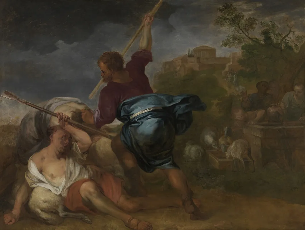 Moses Protects Jethros Daughters Wall Art by Louis de Deyster - High-Resolution Digital Print