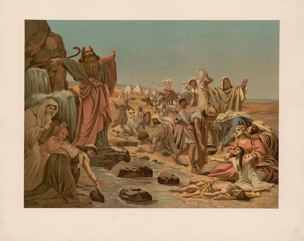Moses Strikes Water From The Rock Wall Art by Ernst Pessler - High-Resolution Digital Print