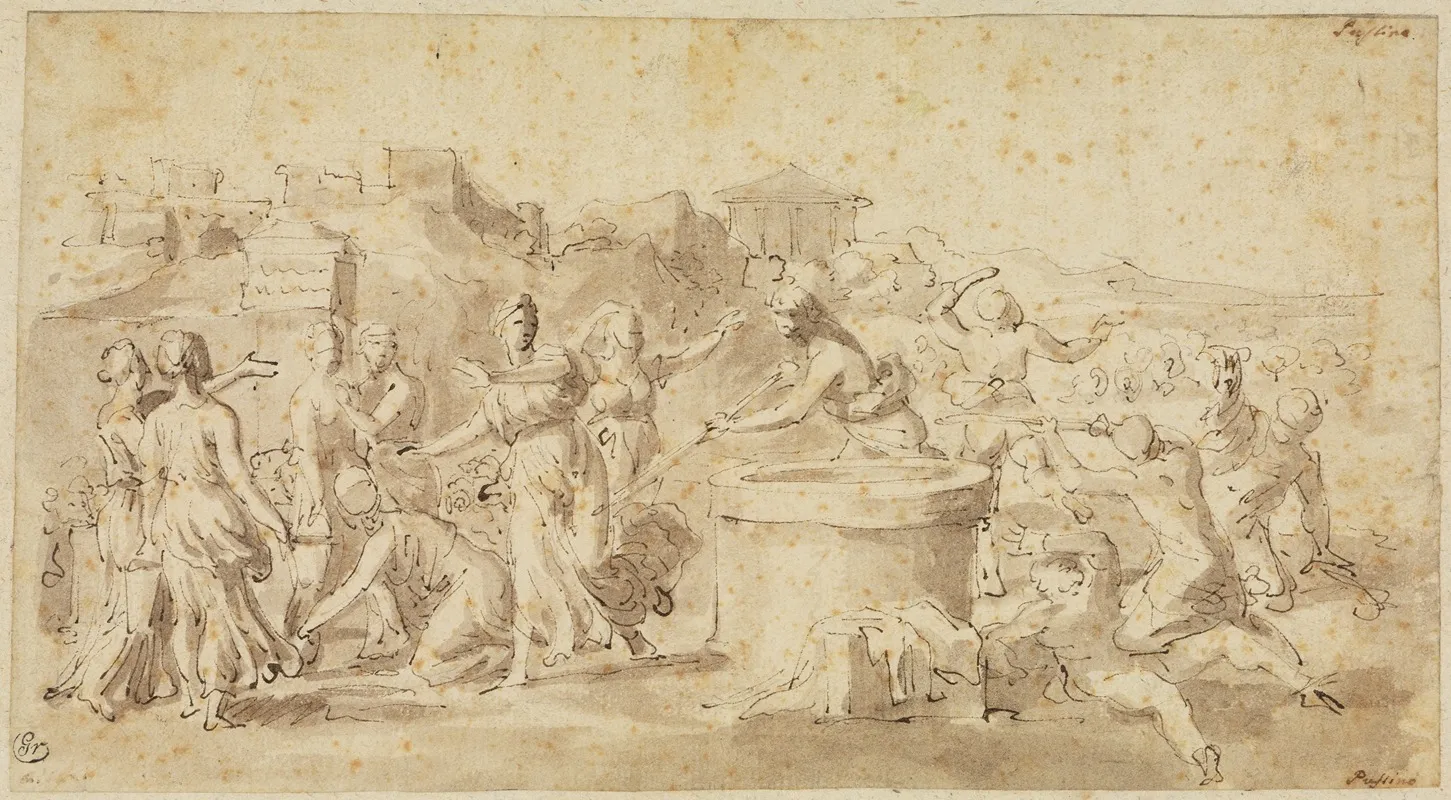 Moses Verteidigt Die Tochter Des Jethro Am Brunnen Wall Art by Nicolas Poussin - High-Resolution Digital Print