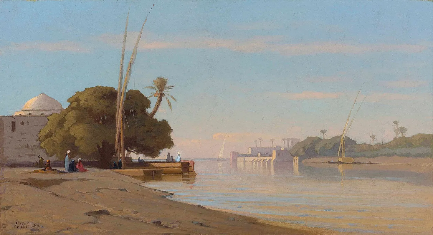 Mosque On The Banks Of The Nile Wall Art by Auguste Louis Veillon - High-Resolution Digital Print