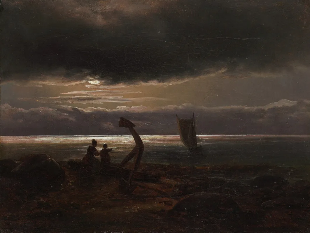 Mother And Child By The Sea Wall Art by Johan Christian Dahl - High-Resolution Digital Print