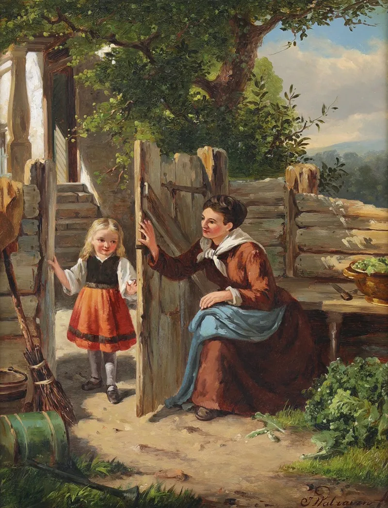 Mother And Child In A Cottage Garden Wall Art by Jan Walraven - High-Resolution Digital Print