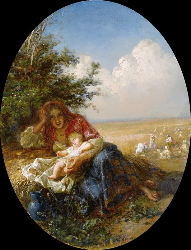 Mother And Child In The Wheat Field Wall Art by Nikolai Efimovich Rachkov - High-Resolution Digital Print