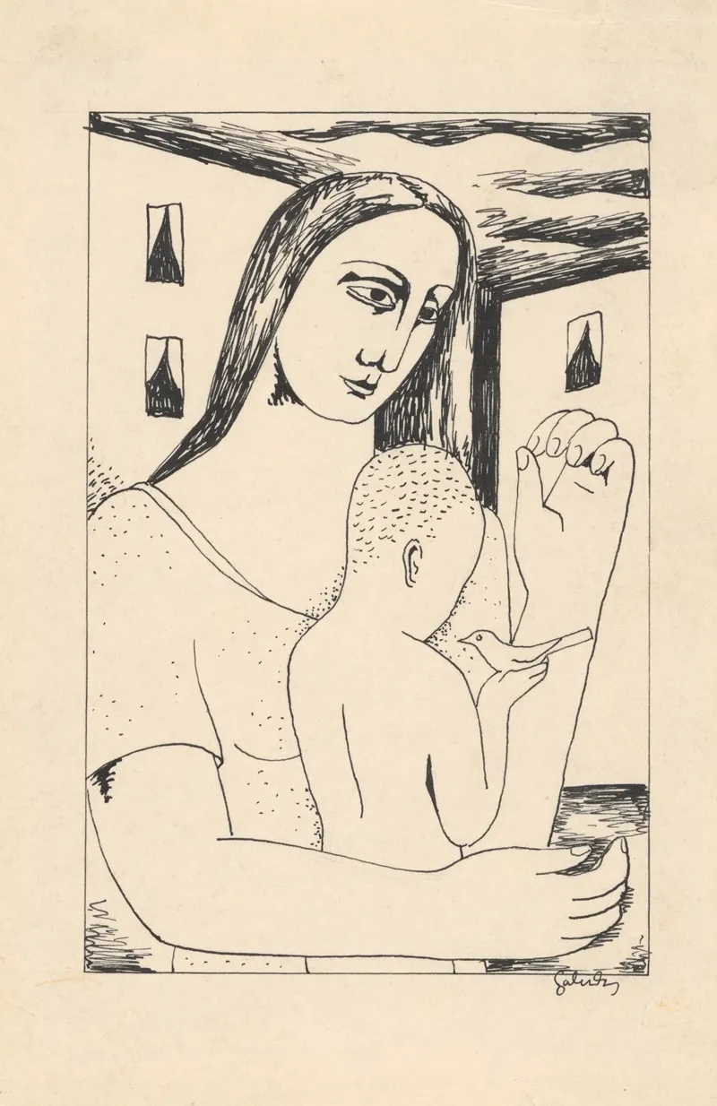 Mother And Child Playing With A Bird
