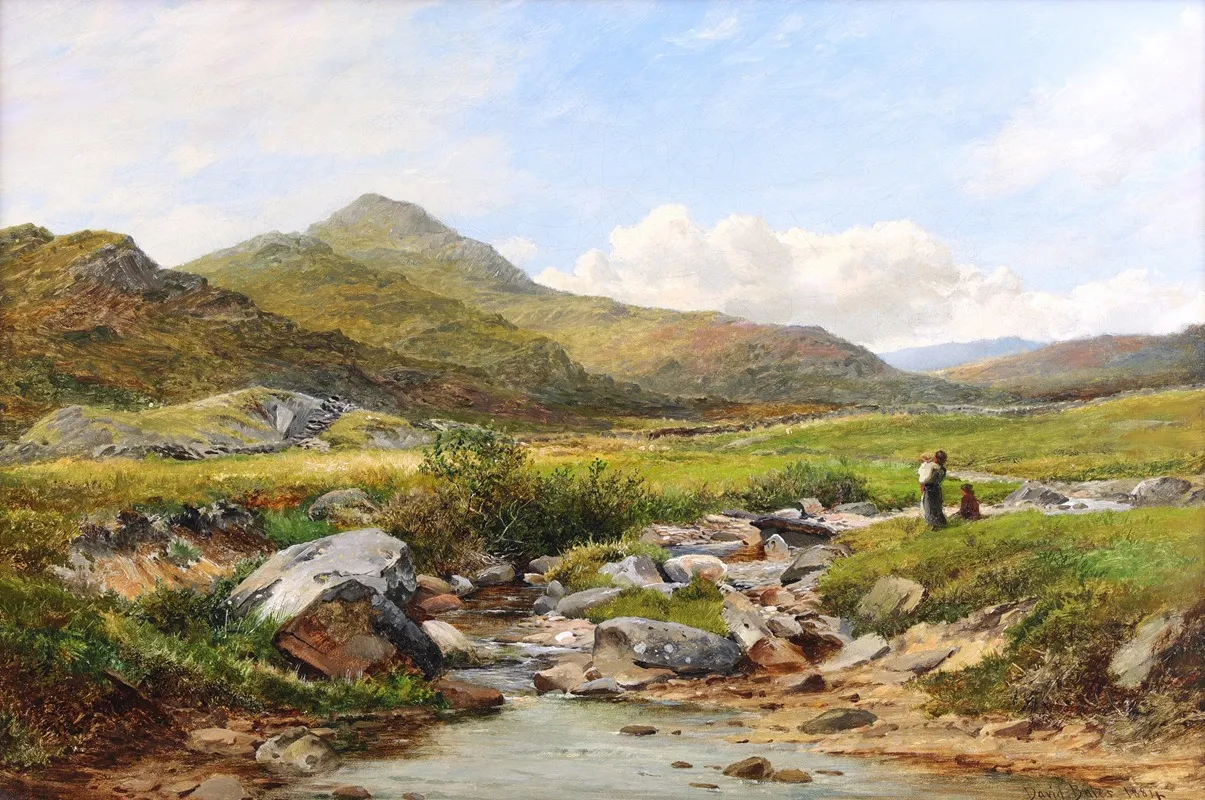 Mother And Children Near Capel Curig North Wales
