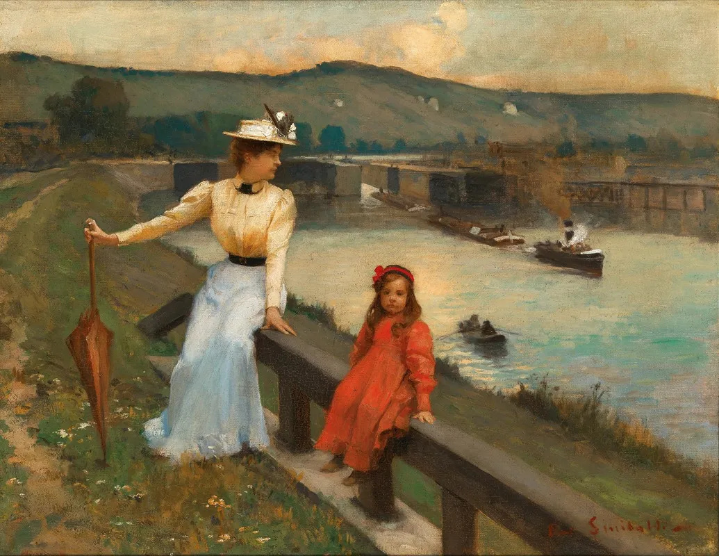 Mother And Daughter At The Riverbank