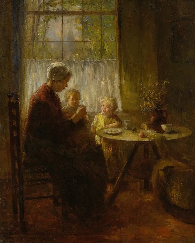Mother Feeding Her Child Wall Art by Bernard de Hoog - High-Resolution Digital Print