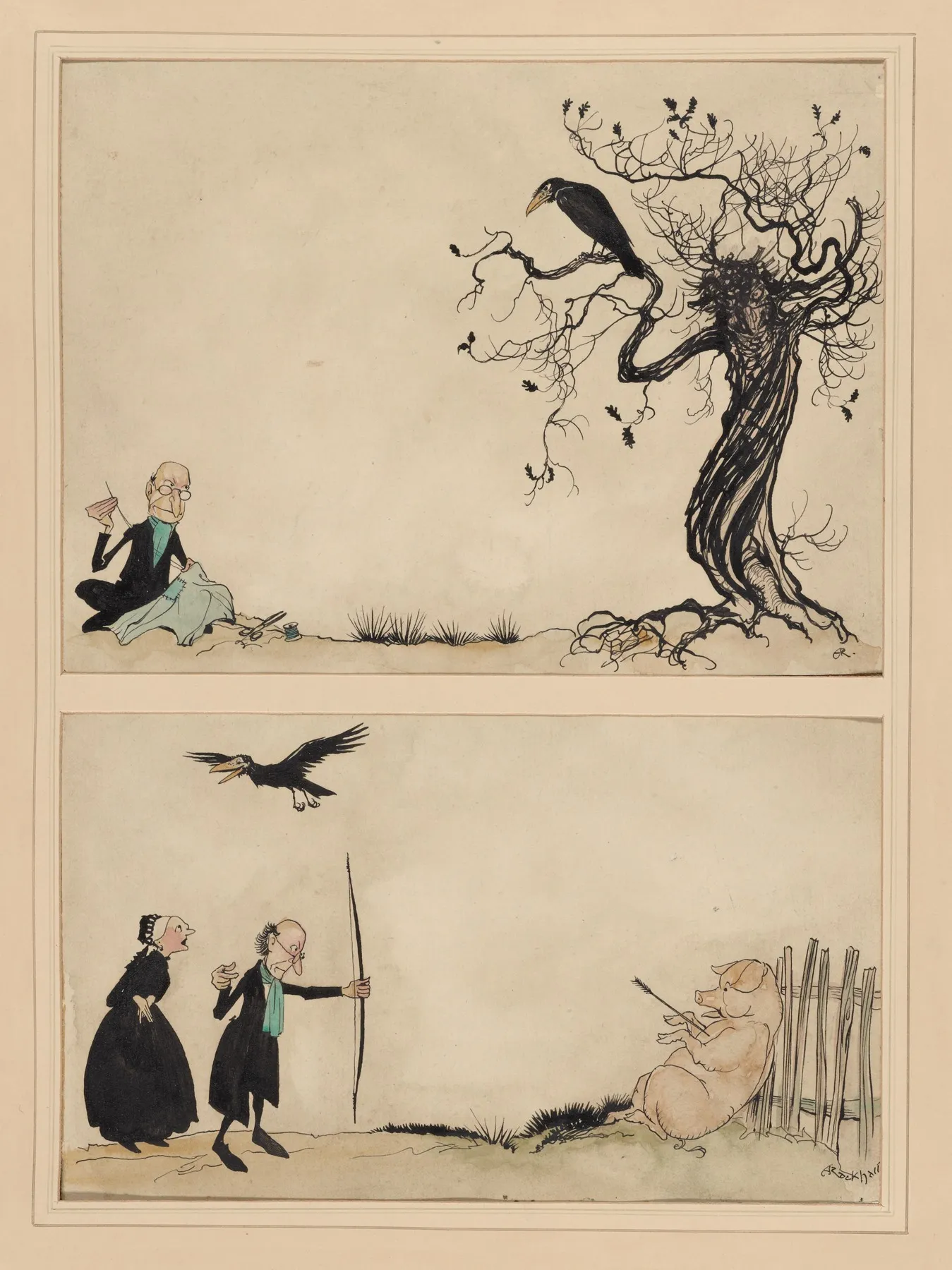 Mother Goose A Carrion Crow Sat On An Oak Wall Art by Arthur Rackham - High-Resolution Digital Print