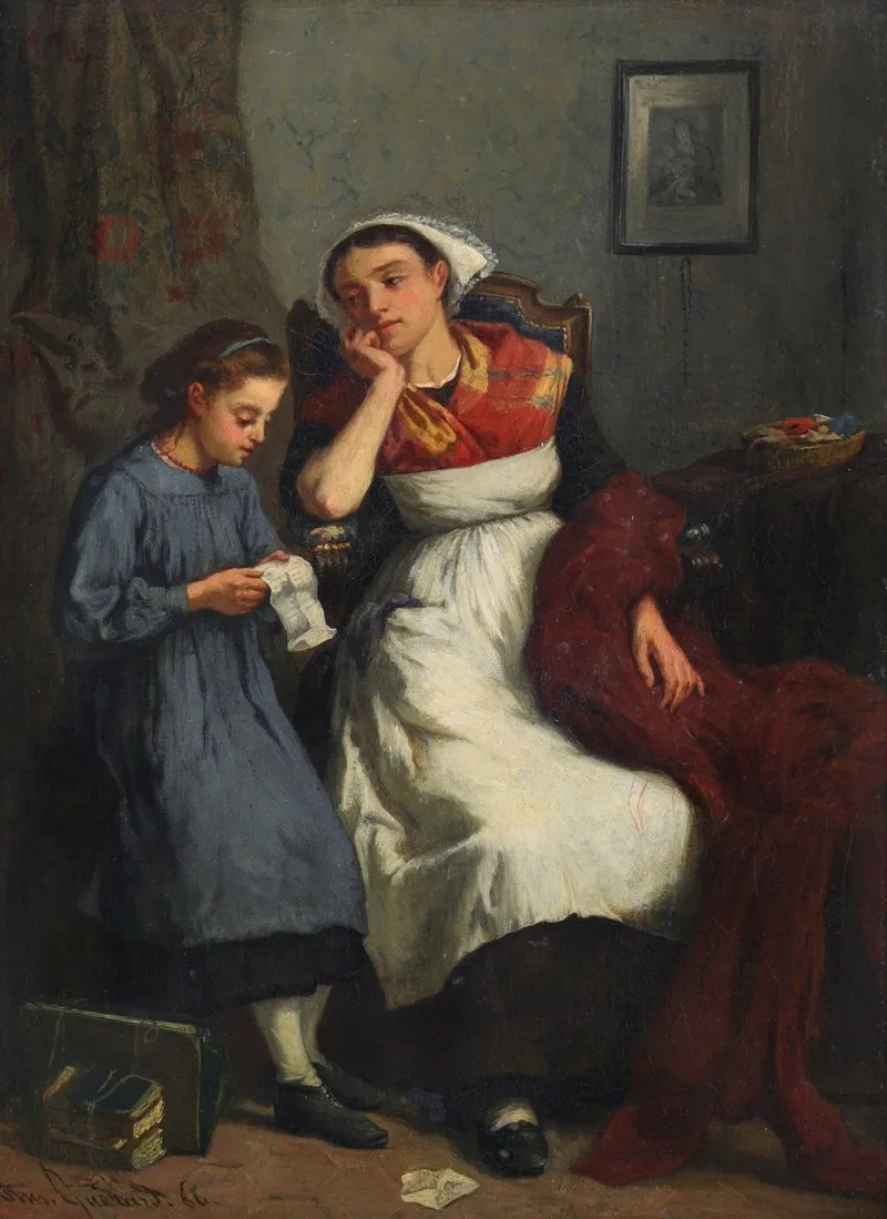 Mother Listening To Her Daughter Reading A Letter Wall Art by Amédée Guérard - High-Resolution Digital Print