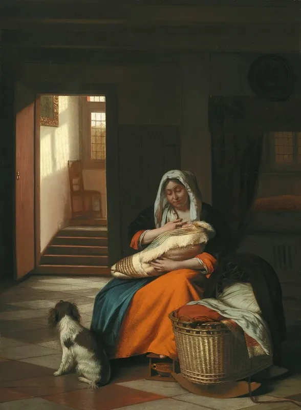 Mother Nursing Her Child Wall Art by Pieter De Hooch - High-Resolution Digital Print