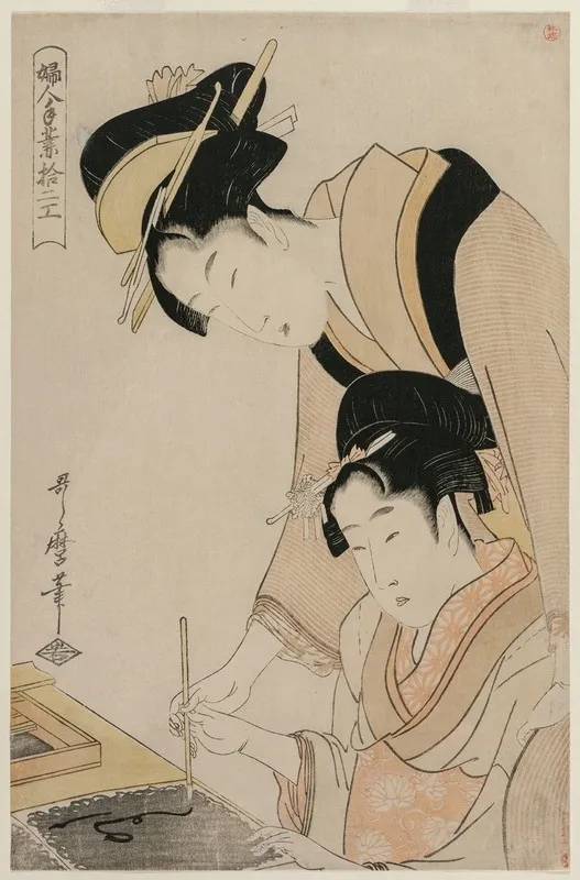 Mother Teaching Her Daughter Calligraphy From The Series Twelve Occupations Of Women