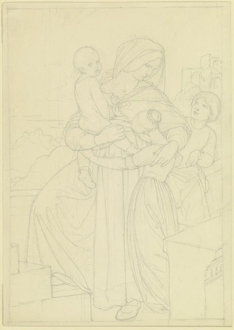 Mother With Three Children Wall Art by Eduard von Steinle - High-Resolution Digital Print