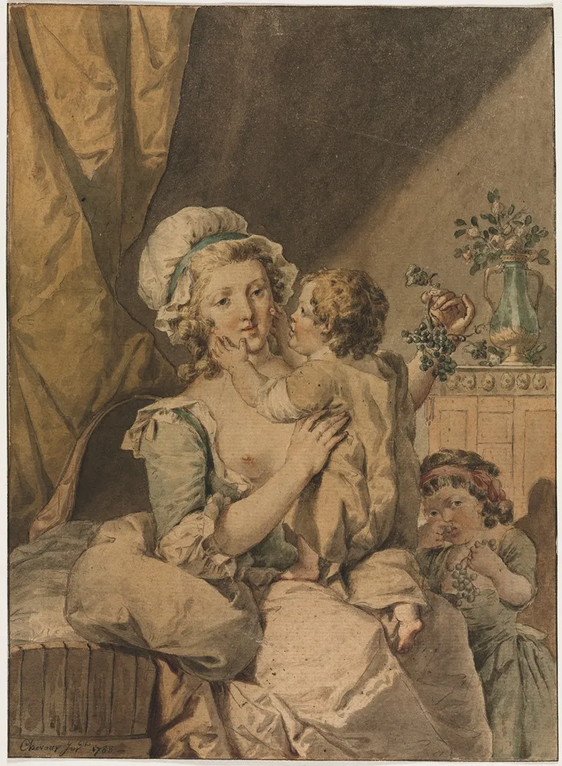 Mother With Two Children Wall Art by Henri Chevaux - High-Resolution Digital Print