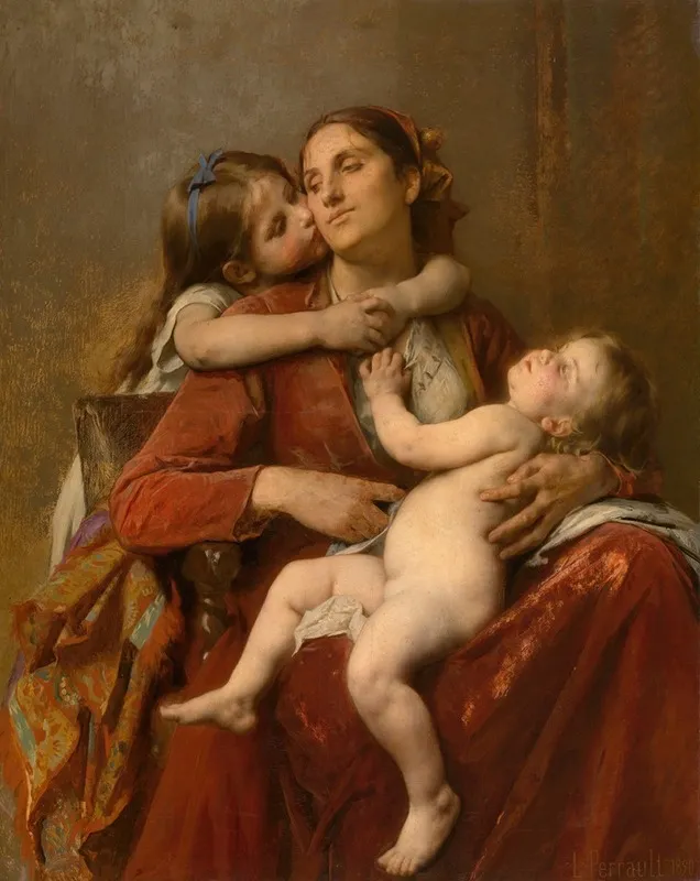 Mothers Happiness Wall Art by Léon-Jean-Basile Perrault - Canvas Print