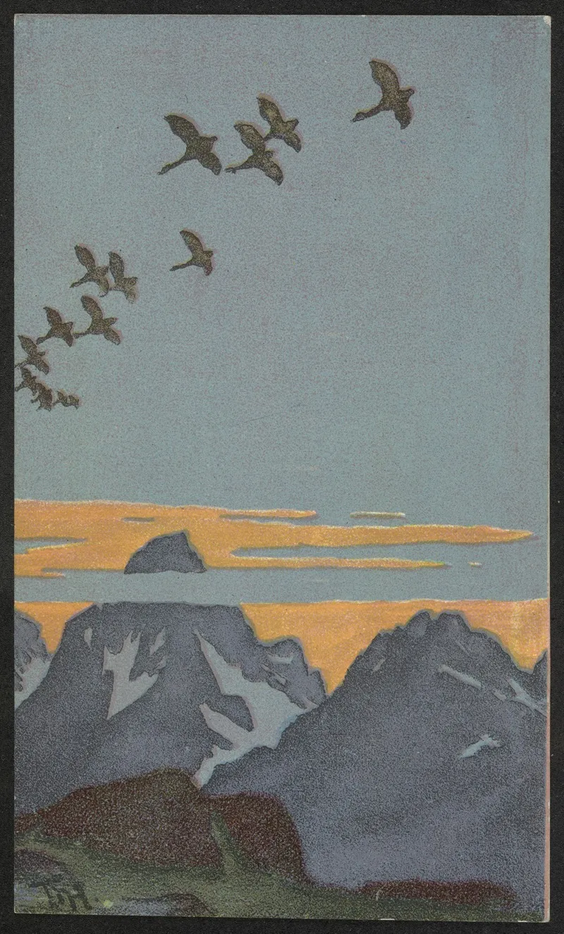 Motif With Birds And Mountains