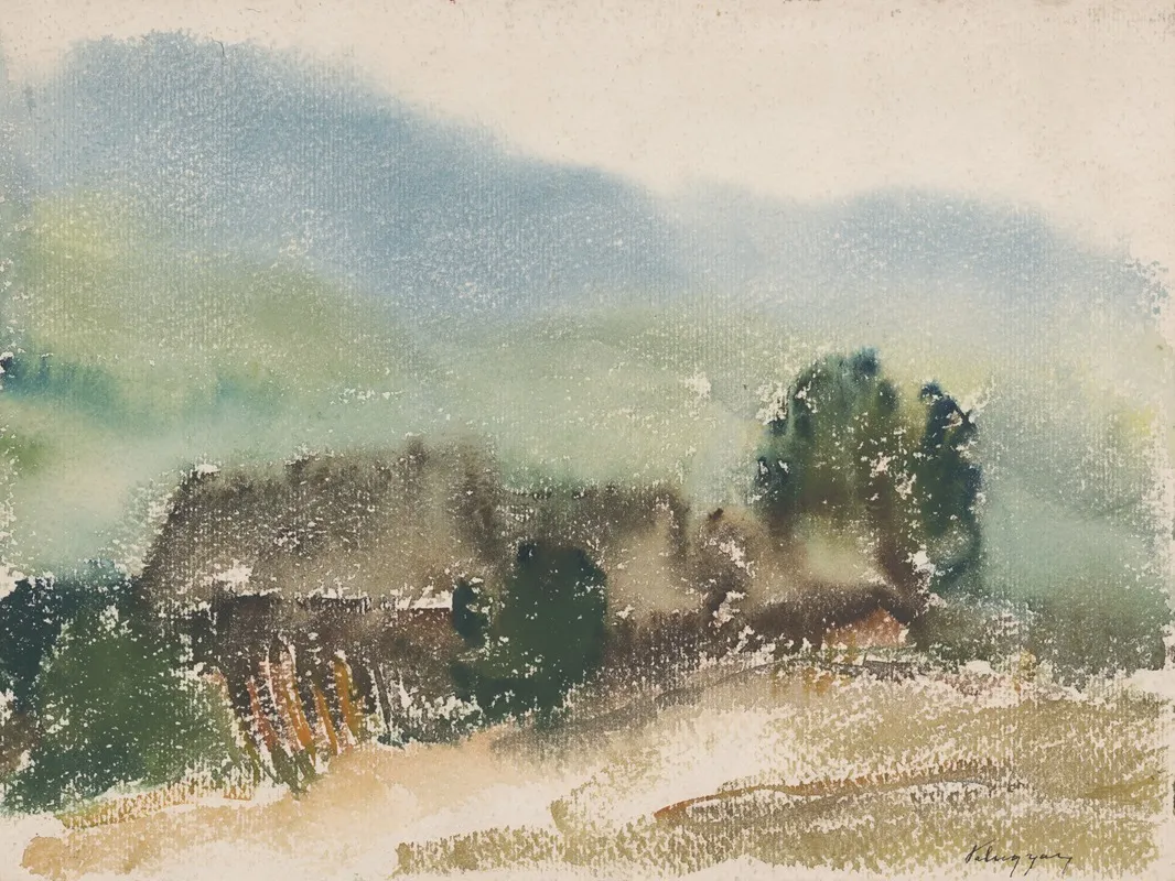 Motif With Village Cottages