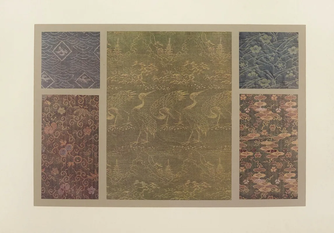 Motifs Dornements Fleurs Et Aiguilles De Pin Grues Et Paysage Motifs Dornement